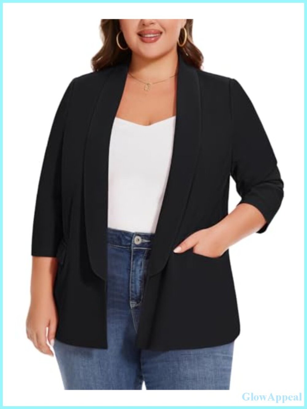 Plus Size Blazer 3/4 Sleeve Open Front Cardigan Suit Jacket